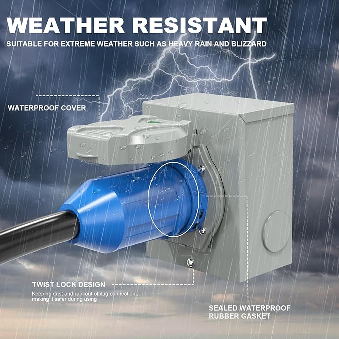 50 Amp Generator Cord and Power Inlet Box,50 Amp Generator Cords 25FT,125V/250V Generator Power Cord NEMA14-50P/SS2-50R Twist Lock Connector