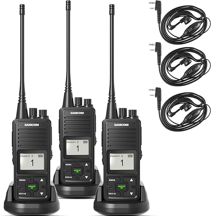 SAMCOM FPCN10A Two-Way Radios Long Range, 3000mAh Rechargeable Long Standby Walkie Talkies for Adults, Programmed Commercial Handheld UHF 2 Way Radios with Earpiece, Group Talk Dual PTT, 3 Pcs