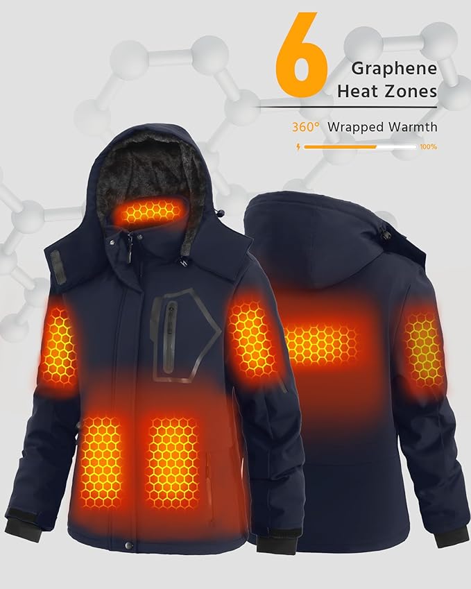 Wulcea Graphene Heated Jacket For Women 12V 18400mAh Fast Charge With Large Capacity