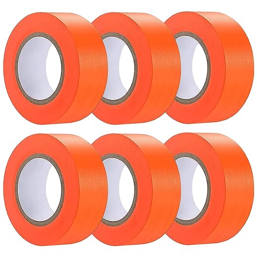 6 Pack Orange Flagging Tape, Non-Adhesive Plastic Ribbon Neon Marking Roll,1inch*600ft, Marking Tape for Tree Marking, Hunting, Boundaries Hazardous Areas,Trail Marking, Workplace Use