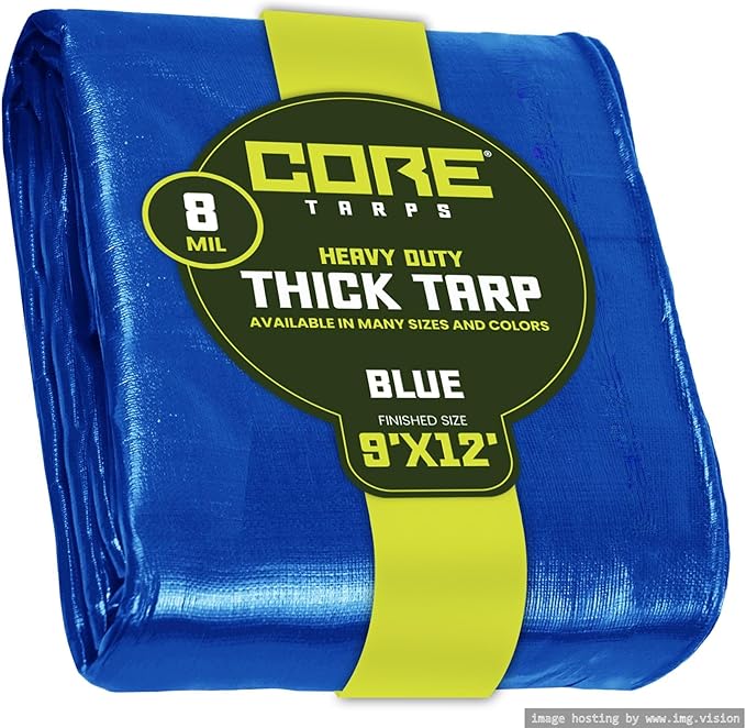 Core Tarps Heavy Duty 8 Mil Tarp Cover, Waterproof, UV Resistant, Rip and Tear Proof, Poly Tarpaulin with Reinforced Edges for Roof, Camping, Patio, Pool, Boat. (Blue 9′ X 12′)