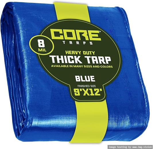 Core Tarps Heavy Duty 8 Mil Tarp Cover, Waterproof, UV Resistant, Rip and Tear Proof, Poly Tarpaulin with Reinforced Edges for Roof, Camping, Patio, Pool, Boat. (Blue 9′ X 12′)