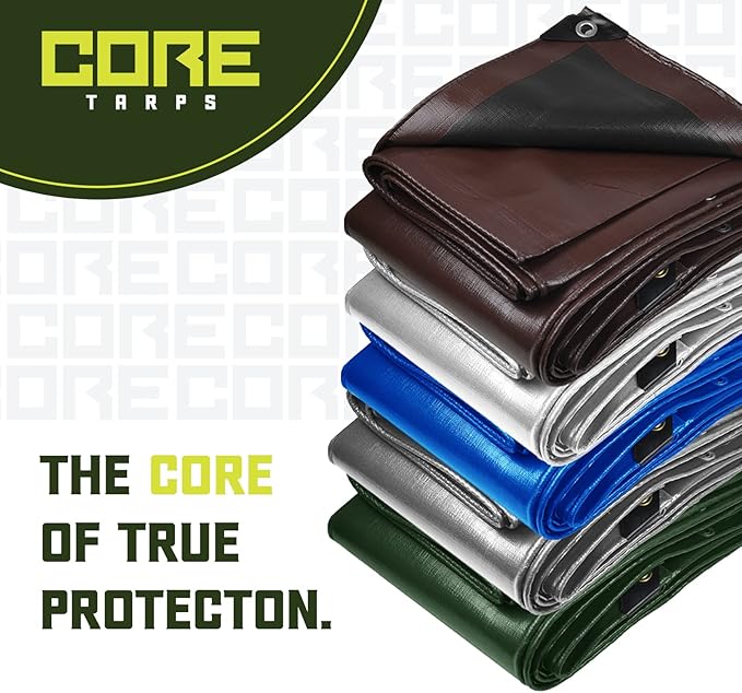 Core Tarps Heavy Duty 8 Mil Tarp Cover, Waterproof, UV Resistant, Rip and Tear Proof, Poly Tarpaulin with Reinforced Edges for Roof, Camping, Patio, Pool, Boat. (Brown/Black 24′ X 36′)
