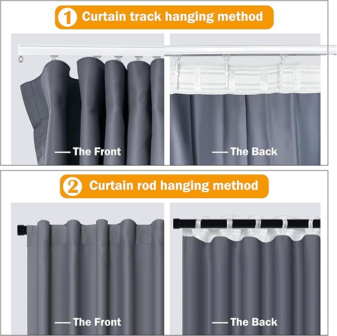 Room Divider Curtains Blackout Ceiling Track Curtain with Hook Wall Mount Sliding Door Curtains Ceiling Mount Extra Wide Curtain Wall Divider for Room Separation (Grey, W180 x H96 Inch)