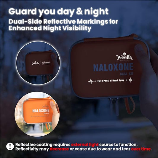 Empty Naloxone Reflective Carry Case Kit, Fits 2 Pack Nasal Sprays, High Visibility Day & Night, Hard Shell & Splash Resistant, for Opioid Overdose Emergency Preparedness (No Naloxone)