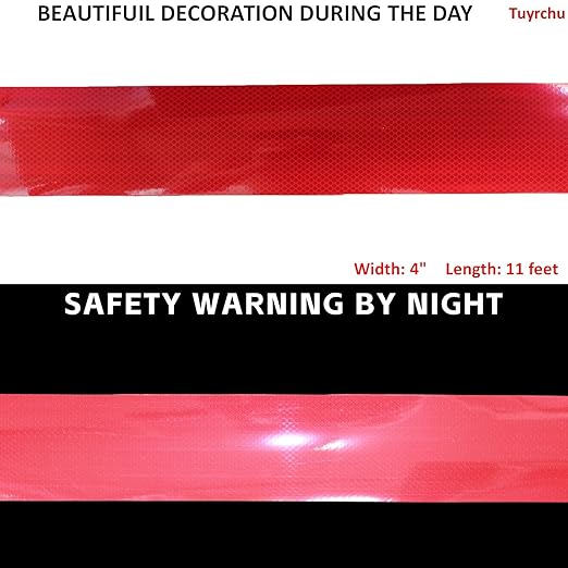 Red Reflective Tape 4 inch Wide for Bikes, Outdoor Waterproof High Visibility Safety Warning Reflector Sticker Strips (11 feet)