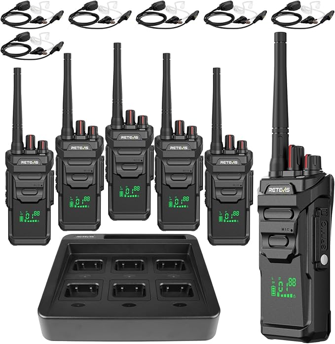 Retevis RT48H Heavy Duty Walkie Talkies Long Range, Hidden Display, IP67 Waterproof, Fast Charing, Portable FRS 2 Way Radio with 6-Way Charger, Commercial Radio for Security Industry (6 Pack)