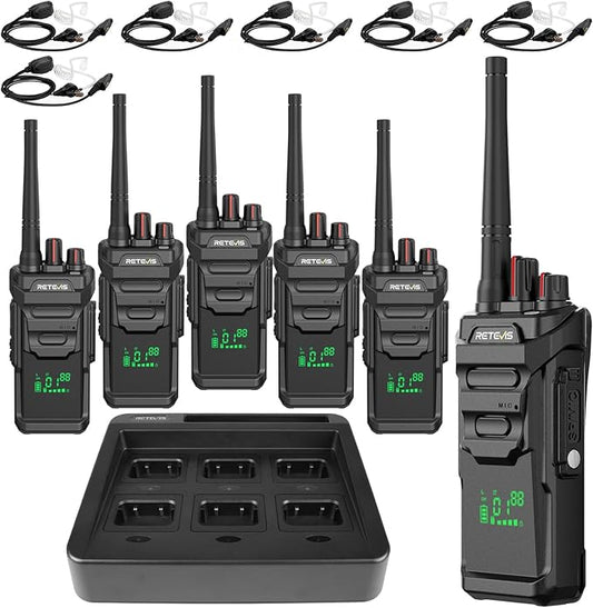 Retevis RT48H Heavy Duty Walkie Talkies Long Range, Hidden Display, IP67 Waterproof, Fast Charing, Portable FRS 2 Way Radio with 6-Way Charger, Commercial Radio for Security Industry (6 Pack)