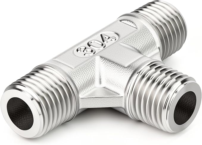 TAISHER 5PCS 304 Stainless Steel Tee Pipe Fittings, 1/4" x 1/4" x 1/4" NPT Male Pipe Fittings