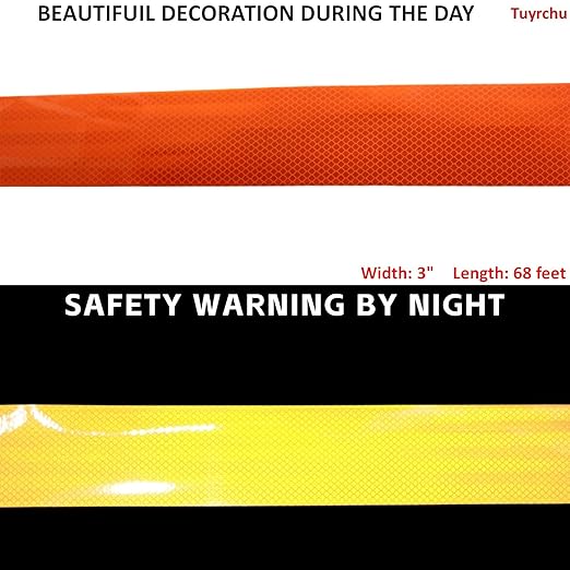 Non Fading Reflective Tape Orange 3 inch, Outdoor Waterproof High Visibility Warning Industrial Marking Tape, Safety Stickers (68 feet)