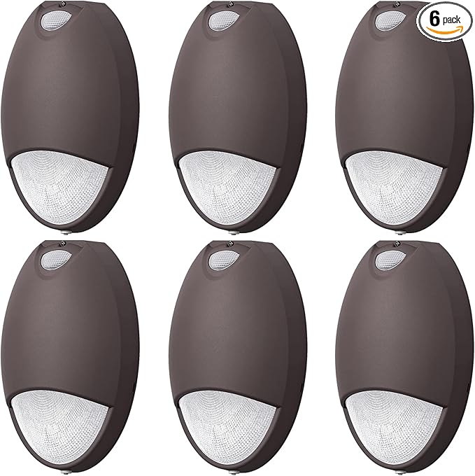 12W LED Emergency Wall Pack Light with Battery Backup Photocell Sensor, Self Test Diagnostics, Commercial Outdoor Exterior Aluminum Emergency Light, IP65 Wet Location, 120-277VAC UL Listed (6 Pack)