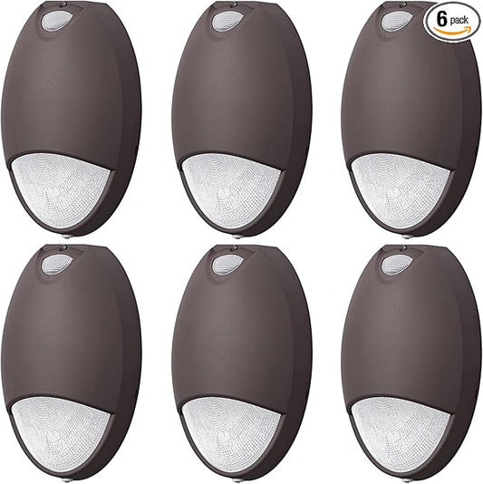 12W LED Emergency Wall Pack Light with Battery Backup Photocell Sensor, Self Test Diagnostics, Commercial Outdoor Exterior Aluminum Emergency Light, IP65 Wet Location, 120-277VAC UL Listed (6 Pack)