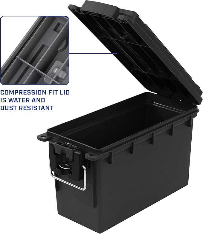 Sheffield 12790 2-Pack Ammo Storage Box, Stackable .30 Cal Field Boxes, Water and Dust Resistant, Lockable Storage Box with Handle, Secures Hunting Gear, Supplies, and Bullets, Made in USA, Black