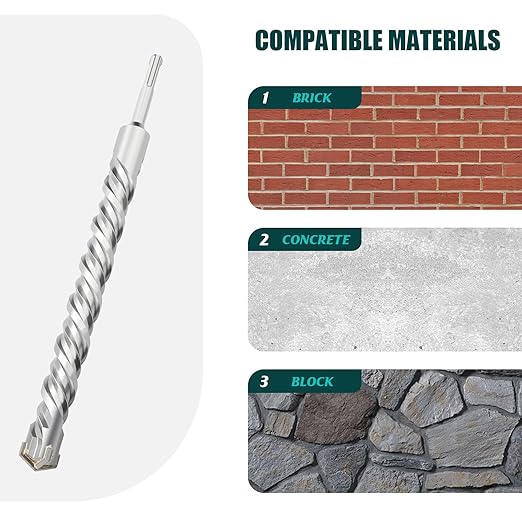 1 in x 39 in (25 x 1000mm) SDS Plus Rotary Hammer Drill Bit, Concrete Drill Bit,Masonry Drill Bit for Concrete, Brick and Cement (Length : 1000mm / 39 inch, 1 inch （ 25mm)