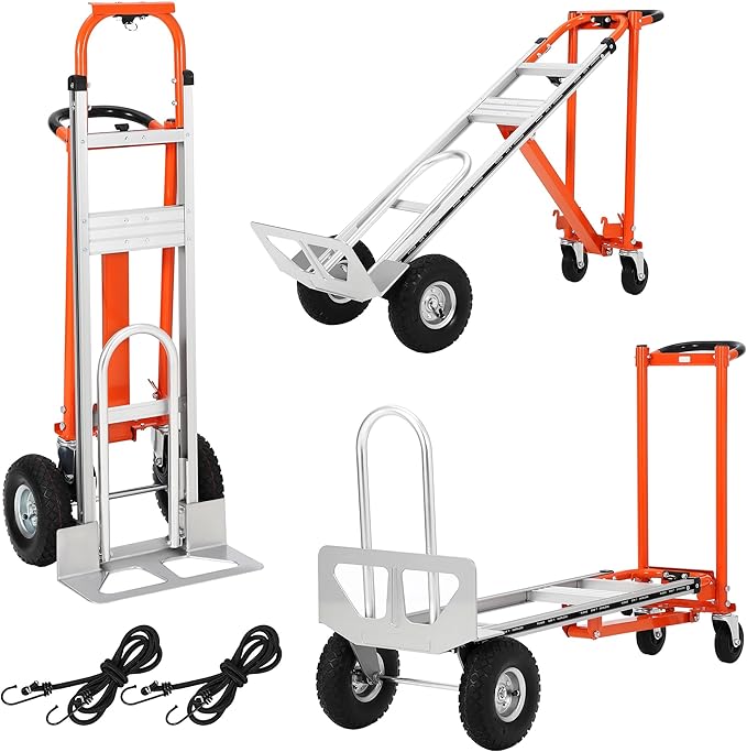 3 in 1 Convertible Hand Truck Dolly, 770 LBS Load Capacity Folding Cart with Wheels, Elastic Straps, Aluminum Collapsible Dolly Cart for Home, Warehouse, Supermarket, Office