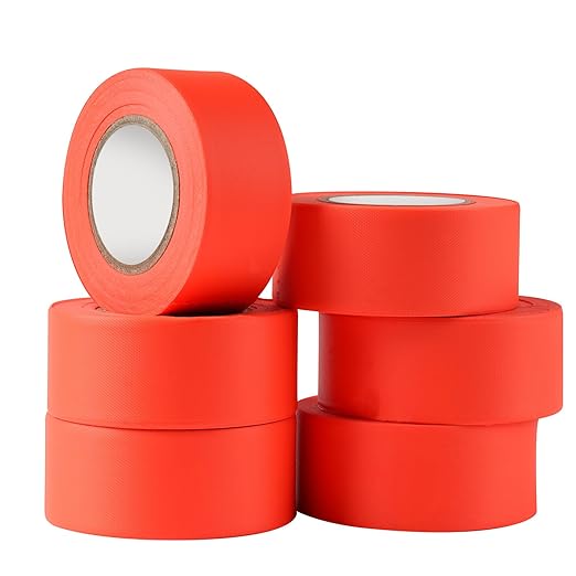 GEYYANG Fluorescent Orange Flagging Tape,3.35 Mil Thick,1-3/16" x 98ft, 6 Rolls - NO Adhesive - Survey and Mark Boundaries, Trees and Hazardous Areas - Weatherproof and Fade-Resistant