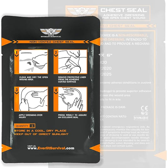 EVERLIT Occlusive Chest Seal Non-Vented Adhesive Dressing for Open Chest Injury and Sucking Chest Wound (10 Count)
