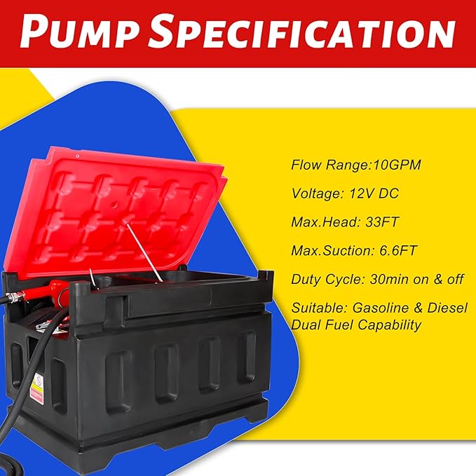 Portable Gasoline Diesel Fuel Transfer Tank with Pump, 10GPM Flow Rate, 48 Gallon Portable Fuel Tank with 12V DC Electric Fuel Transfer Pump for Gasoline Diesel Dual Fuel Capability