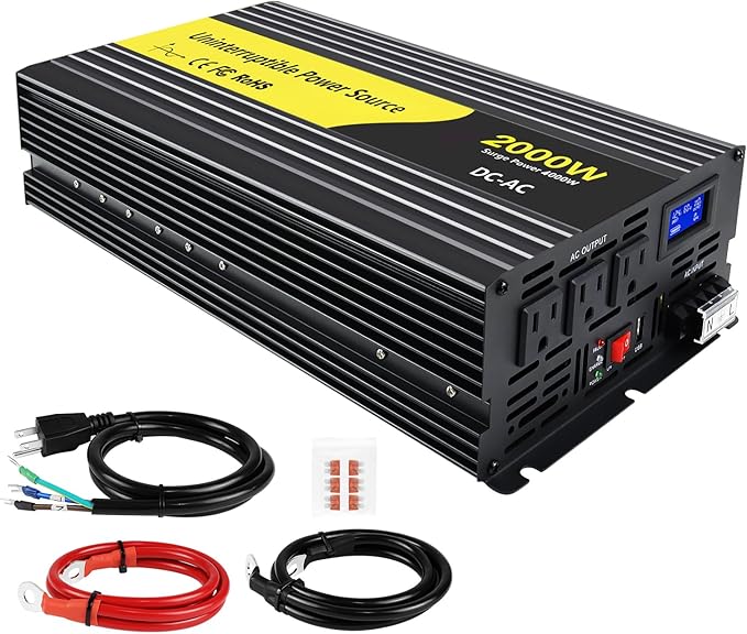 2000W Sump Pump Battery Backup Power System Basment Protection Sump Pump Inverter with LCD Display and Automatic Battery Backup Switching for Basement Emergency and Power Outage Backup (Black)