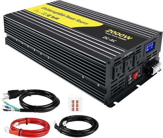 2000W Sump Pump Battery Backup Power System Basment Protection Sump Pump Inverter with LCD Display and Automatic Battery Backup Switching for Basement Emergency and Power Outage Backup (Black)