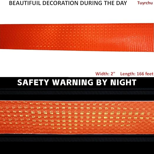 Orange Reflective Tape 2 inch Wide, Outdoor Waterproof Hazard Conspicuity Warning Industrial Marking Tape (166 feet)