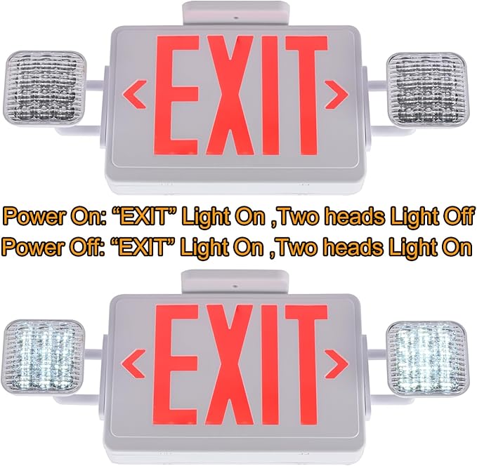 Red Exit Sign with Emergency Lights, 200lm 3Hours Plug in Exit Sign Battery Backup Lights for Business,Commerical Emergency Lighting Combo UL 924 AC85-277V Double Face