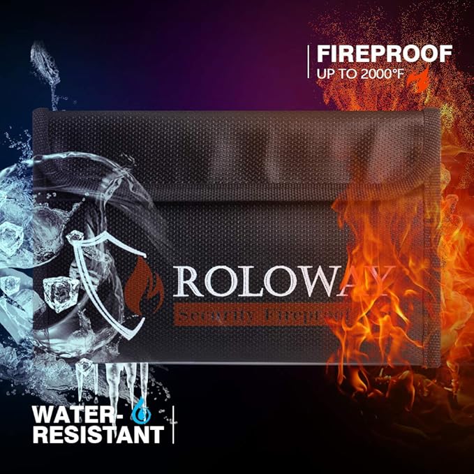 ROLOWAY Small Fireproof Bag (5 x 8 inches), Non-Itchy Fireproof Money Bag, 4-Pack