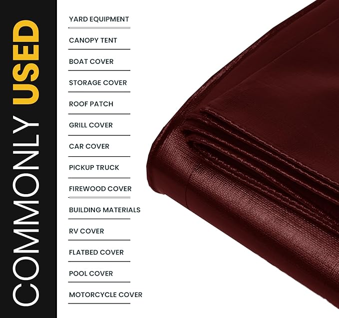 PROTARP Extra Heavy Duty 16 Mil Tarp Cover, Waterproof, UV Resistant, Rip and Tear Proof, Poly Tarpaulin with Reinforced Edges for Roof, Camping, Patio, Pool, Boat. (Maroon/Black 6′ X 8′)