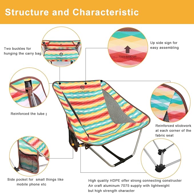 Ultralight Folding Camping Chair Low Lightweight Foldable Camp Chairs with Carry Bag for Hiking, Backpacking, Picnic, Outdoor Concert, Sports Events, Beach