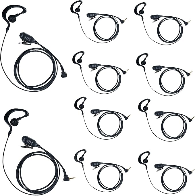 Earpiece Headset with MIC PTT 1 PIN 2.5MM for Motorola Talkabout Walkie Talkie 2 Way Radio MR350R MD200TPR MH230R MS350R MT350R MG160A MH230TPR G Shape,10 Pack