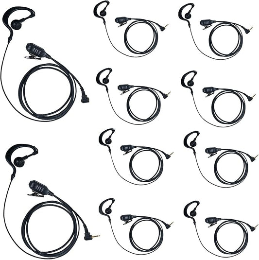 Earpiece Headset with MIC PTT 1 PIN 2.5MM for Motorola Talkabout Walkie Talkie 2 Way Radio MR350R MD200TPR MH230R MS350R MT350R MG160A MH230TPR G Shape,10 Pack