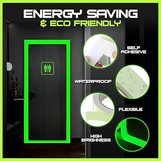 1 Inch x 60 FT Glow in The Dark Tape – Pack of 2 Rolls – Bright Rechargeable Fluorescent Glow – Luminous for Outdoors & Indoors –Glow – for Home Decoration & Markings