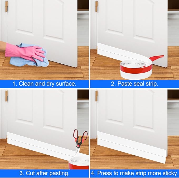 ToLanbbt Weather Stripping Silicone Door Seal Strip 2 in x 40 ft Door Draft Stopper Self Adhesive Door Draft Tape, Side & Bottom Gaps Insulation Strip for Glass Shower Door Sliding Door Window, White