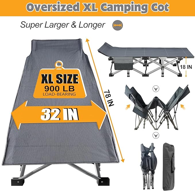 ABORON Heavy-Duty Folding Guest Bed for Adults, 500lb Capacity, Portable Extra Cot with 1252D Double Layer, Ideal for Indoor Guest Stays & Temporary Home Use