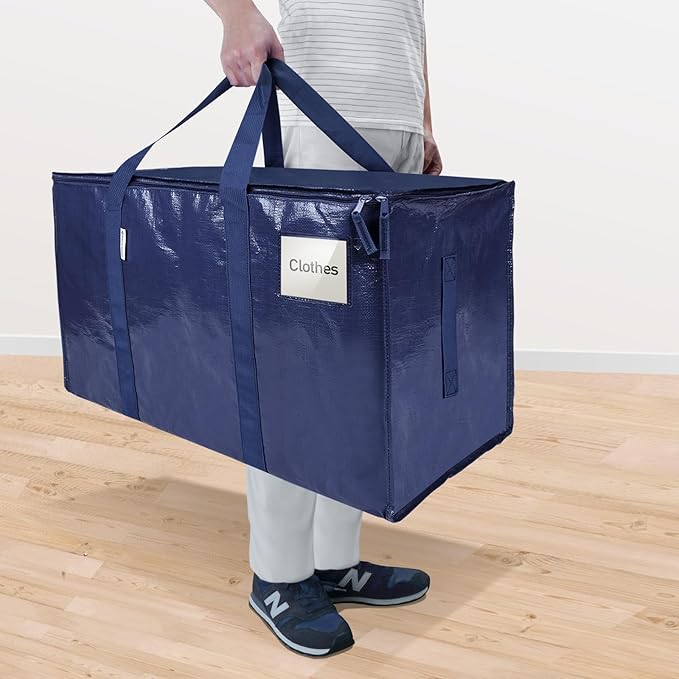 TICONN 8 Pack Extra Large Moving Bags with Zippers & Carrying Handles, Heavy-Duty Storage Tote Moving Boxes for Space Saving (8 Pack, Navy)