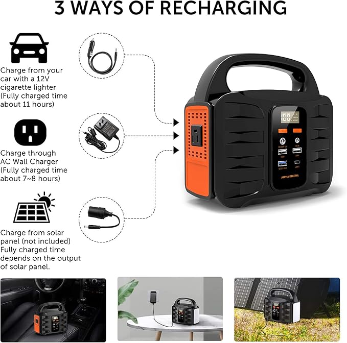 Portable Power Station 155Wh 42000mAh, Solar Generator with 110V/100W AC Outlet, DC 12V Output, USB QC3.0 & Type-C, LED Flashlight, Lithium Battery Backup Power Bank for Home Camping Travel Outdoors