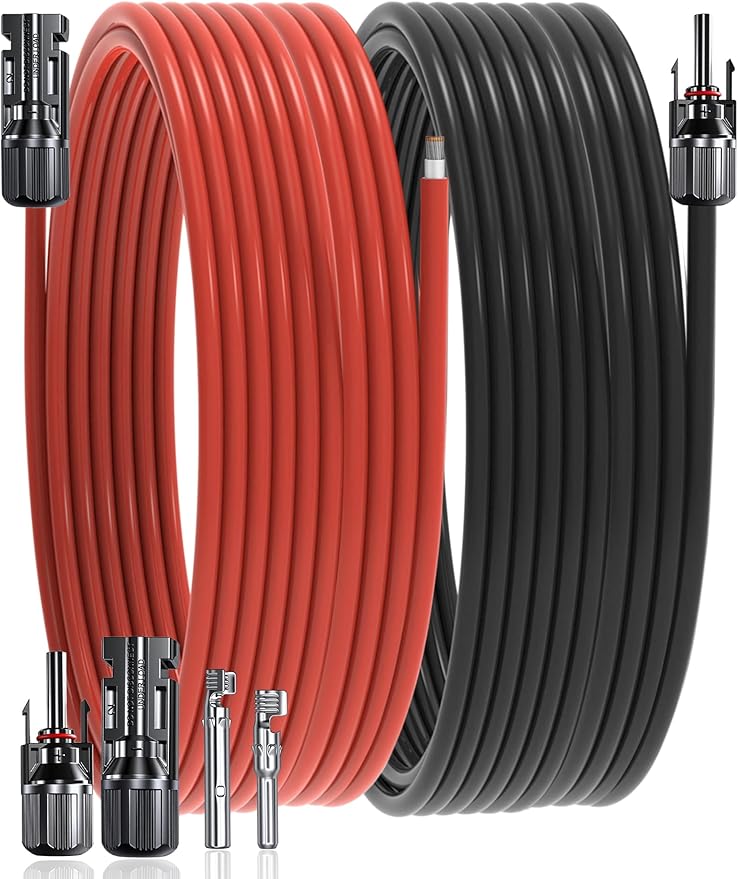 30Feet 10AWG Solar Extension Cable with Female & Male Connectors 6mm Solar Panel Weatherproof Wires for Solar Panels RV Marine Camper Ferry Black & Red PV Tinned Copper Extension Cord Kit