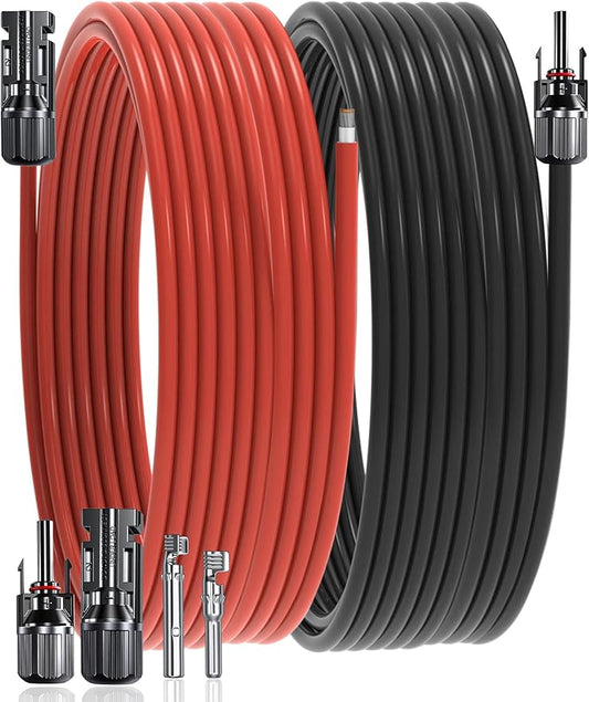 30Feet 10AWG Solar Extension Cable with Female & Male Connectors 6mm Solar Panel Weatherproof Wires for Solar Panels RV Marine Camper Ferry Black & Red PV Tinned Copper Extension Cord Kit