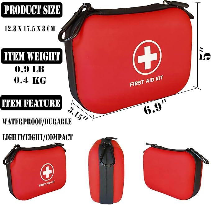 First Aid Kit 196 Piece Waterproof Hard Shell Portable Survival Kit for Home, Camping, Cars, Hiking, Travel, Outdoor, Adventure Emergency Medical Kits (Vermilion)