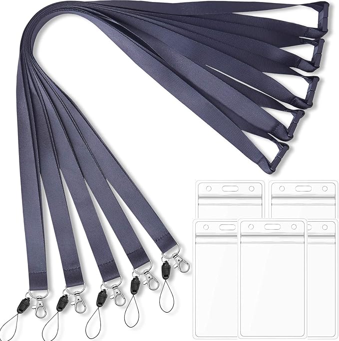 Lanyard with ID Badge Holder Black Breakaway Lanyards for ID Badges Keys Women Men Cruise Neck Office Waterproof 5 Pack