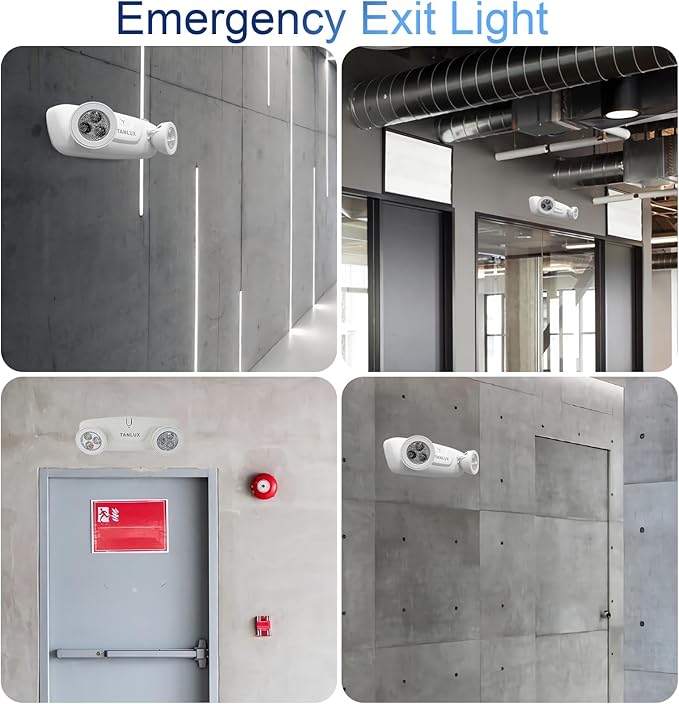 TANLUX LED Emergency Lights with Battery Backup, Two Head Adjustable Commercial Emergency Lights, UL Listed, AC 120/277V, Hardwired Emergency Lights for Business - 3 Pack(White)