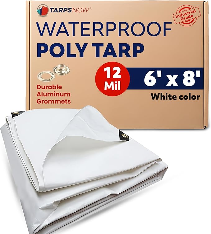 Tarps Now 6x8 Feet Heavy Duty Waterproof Tarp | 12 MIL Poly Tarp with Reinforced Edges & Aluminum Grommets | Weatherproof Tarpaulin for Roof, Outdoor, Camping | Large Brown Tarp Cover
