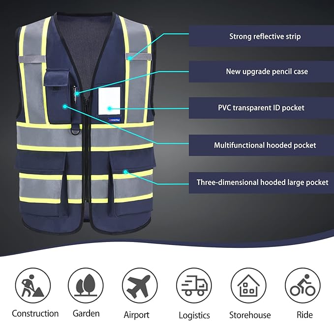 AYKRM Custom Logo Personalised Printed High Visibility Reflective 2 two tone work construction Safety Vest