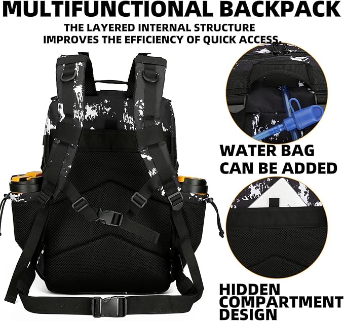 25L Tactical Backpack for Men and Women Military Backpack Small Assault Pack Molle Backpack Bug Out Bag Travel Rucksack Daypack (Black Lightning)