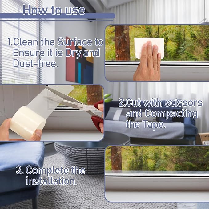 Window Sealing Tape,4 PCS 2in*33Ft Weather Sealing Tape, Preventing Air Flow from Entering Through Window Gaps, Avoiding The Loss of Cold Air in Summer and The Entry of Cold Air in Winter