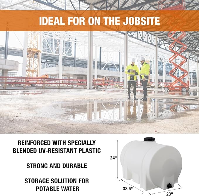 RomoTech 60 Gallon Polyethylene Storage Tank with Legs–Heavy-Duty Horizontal Water Storage Tank for Farms, Industrial or Chemical Use–UV-Resistant, Rustproof, BPA-Free Plastic Liquid Tank, 82123939