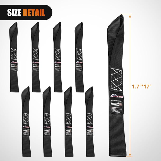 Nilight Soft Loop 1.7”×17" Motorcycle Tie Down Straps Heavy Duty 12000Lbs Max Break Strength for Securing ATV UTV Kayak Moving Cargo (8PK-Black)