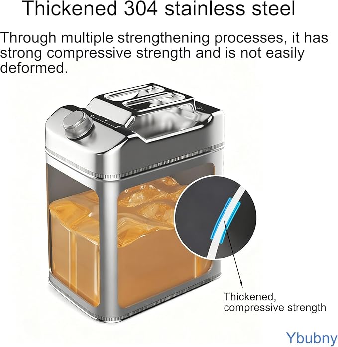 1.32 Gallon Metal Water Storage Containers Can, 304 Stainless Steel Camping Water Container Portable Water Storage Can, Emergency Water Storage Jug for Outdoor Home Car