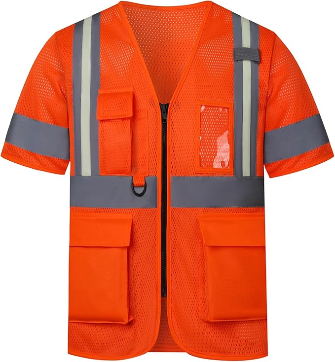 A-SAFETY High vis Reflective Mesh safety Vest ANSI Class 3,with Pockets and Zipper