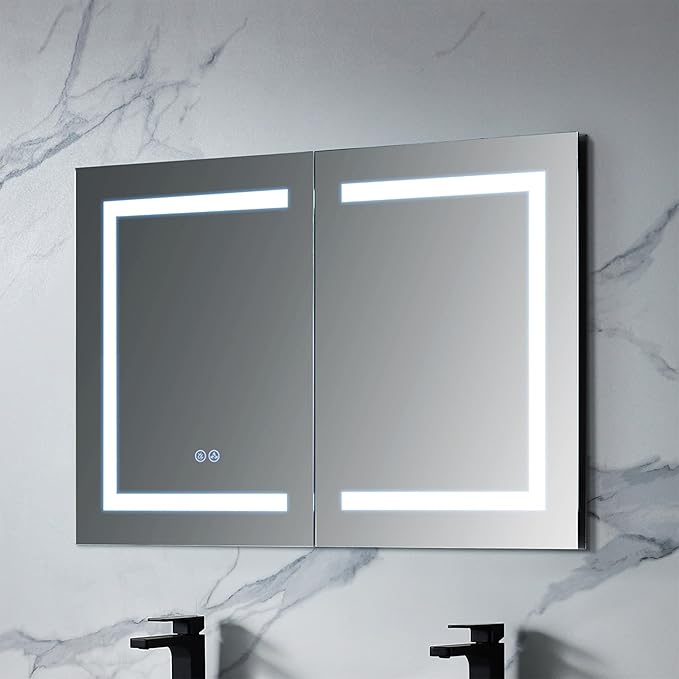Blossom 40x26 LED Lighted Bathroom Medicine Mirror Cabinet, Recessed/Surface Mount with Anti-Fog, Dimmable, 3 Color Light, Lighted Medicine Cabinet Mirror for Storage & Makeup, Wall Mounted